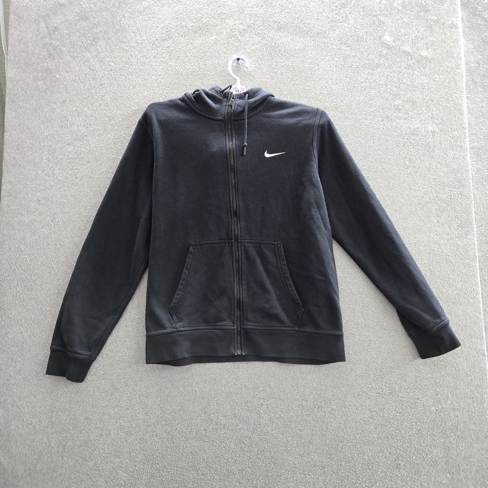 Nike Men Hoodie L Black Fleece Activewear Zipper Logo Long Sleeve Swoosh READ